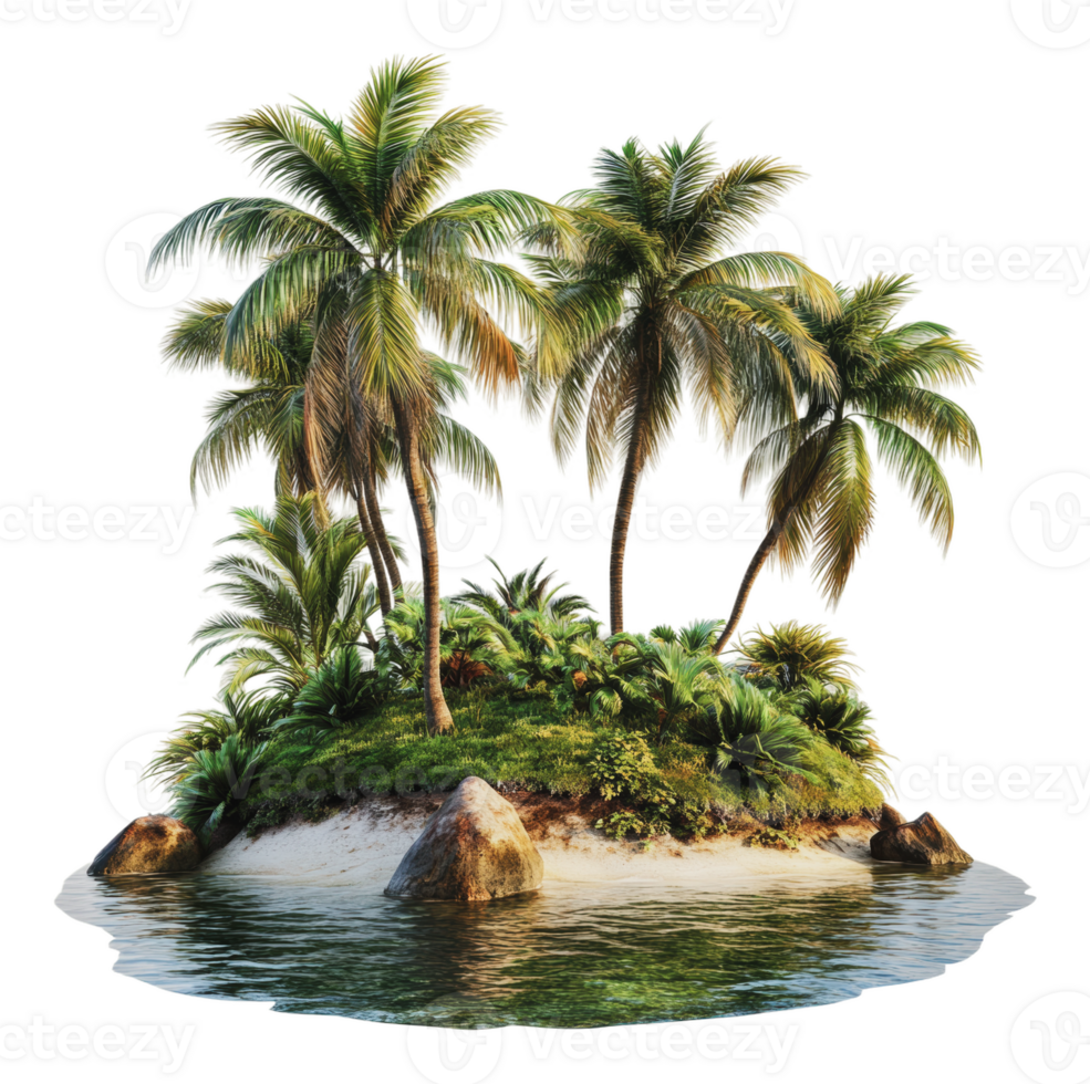 Tropical island with palm trees in calm waters png