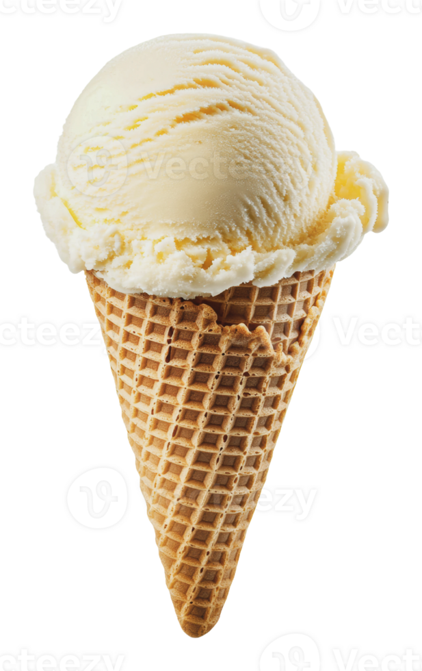 Delicious vanilla ice cream served in a cone png