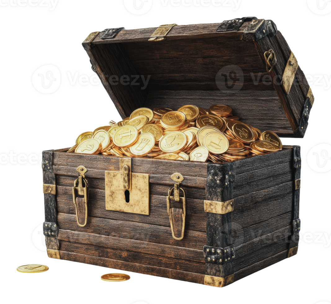 A treasure chest overflowing with gold coins png