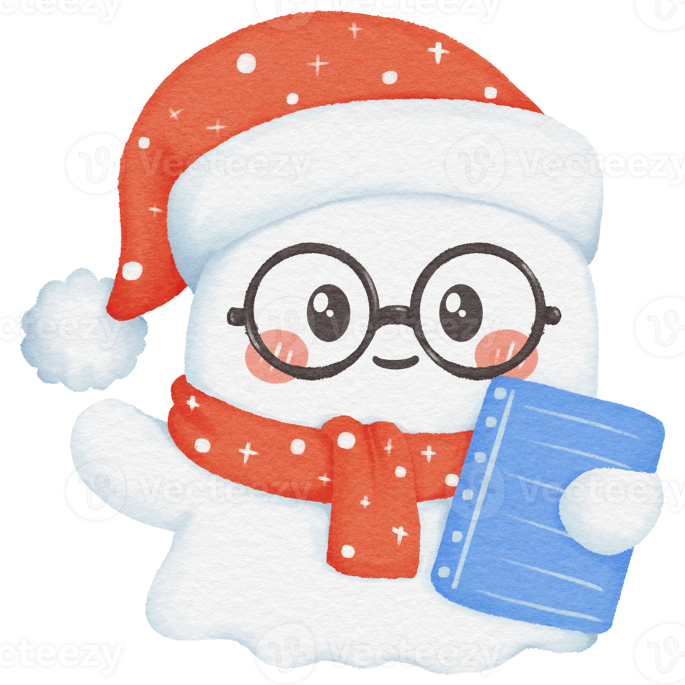 Cute Christmas ghost with a book, bringing vintage charm to holiday themes in a kid-friendly illustration png