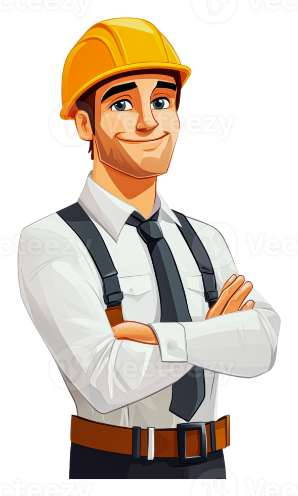 Construction worker smiling with a hard hat on png
