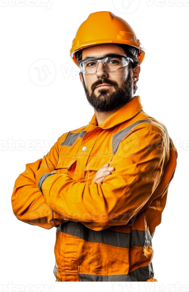 Construction worker in safety gear at work site png