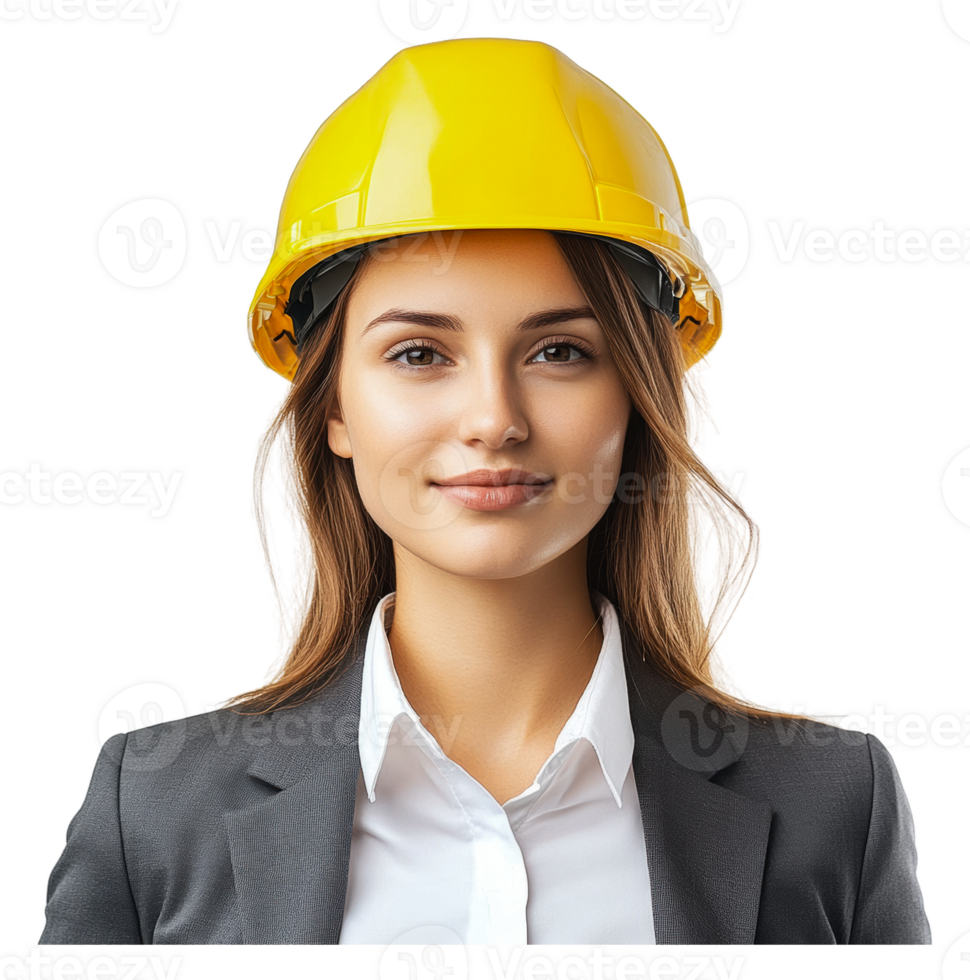 Young woman in a yellow hard hat and blazer png
