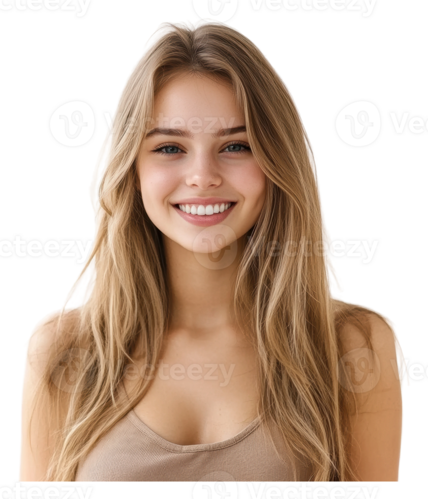 Smiling young woman with long hair png