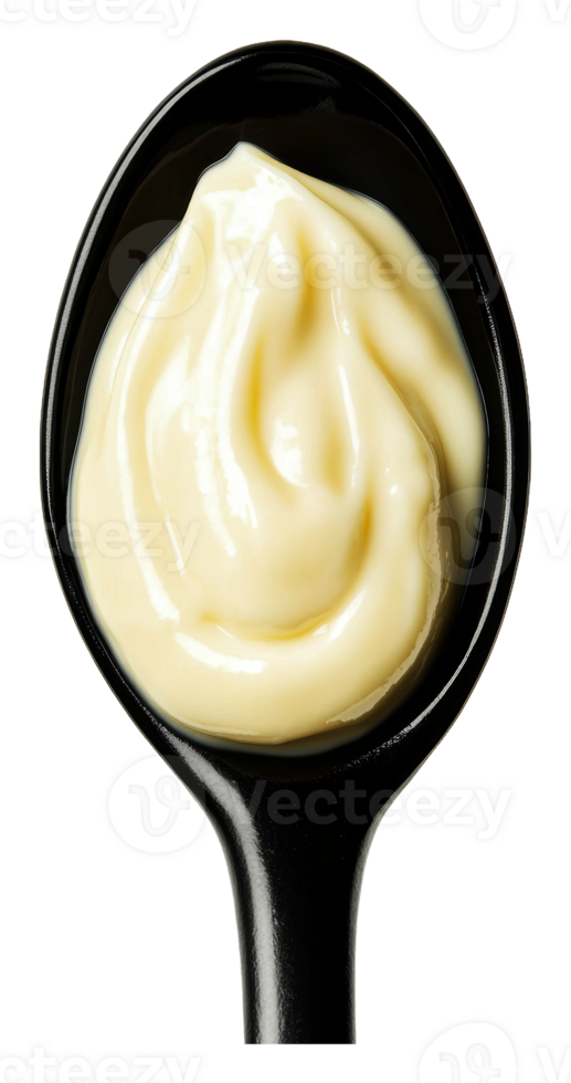 Creamy mayonnaise on a black spoon close up png