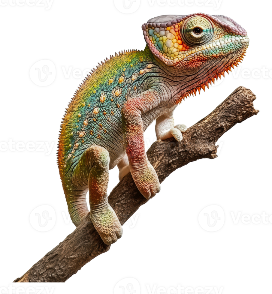Colorful chameleon perched on a branch in nature png