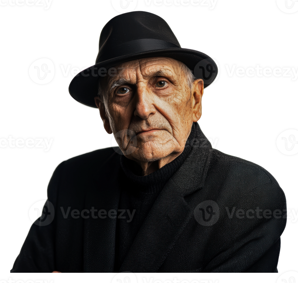 Serious elderly man in a hat png