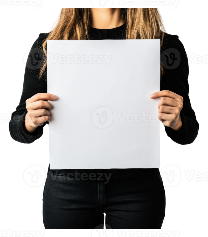 Woman with blank sign in studio png