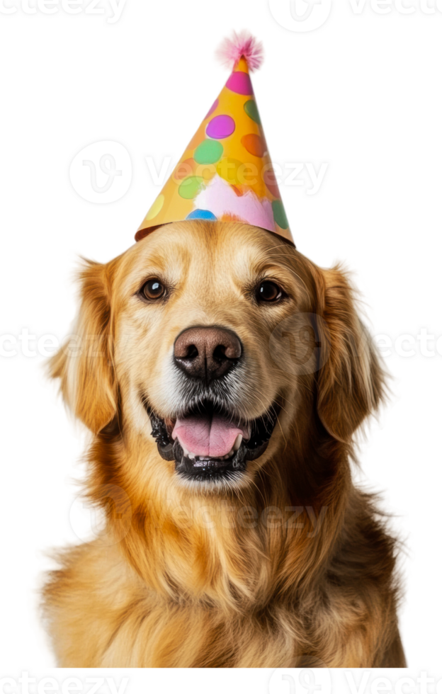 Joyful golden retriever in party hat png