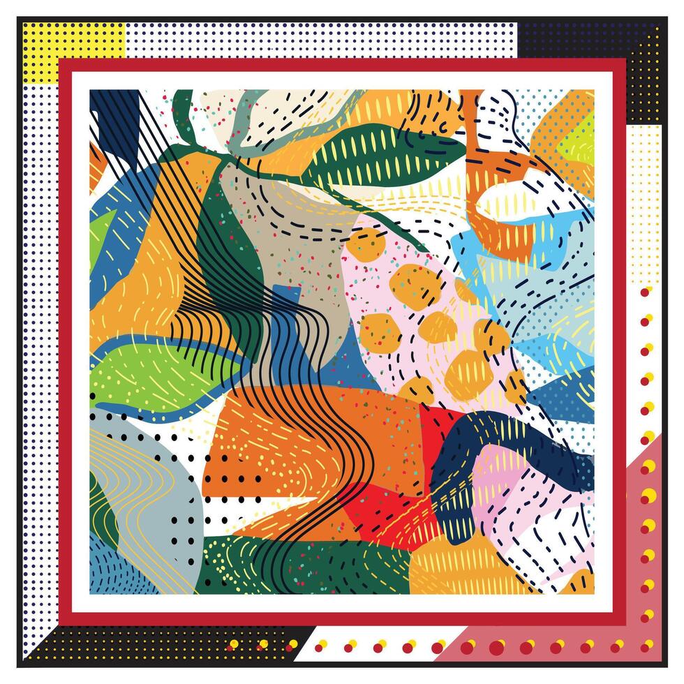 Abstract Waves Lines and Dots Texture with Different Abstract Shape and Color. vector