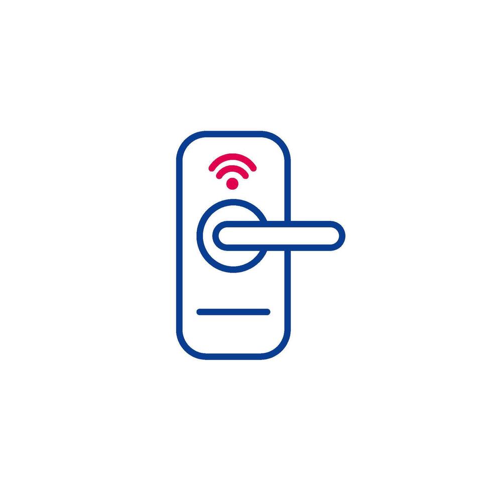 A blue and white icon of a door handle vector