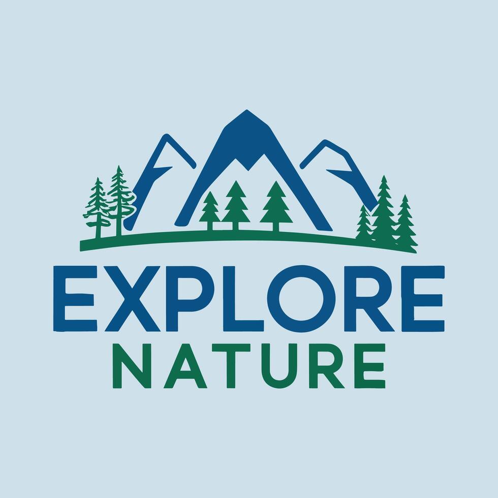 Explore Nature Logo with forest trees and mountains vector