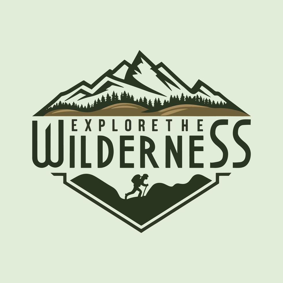 explore the wilderness mountain hiking logo design vector