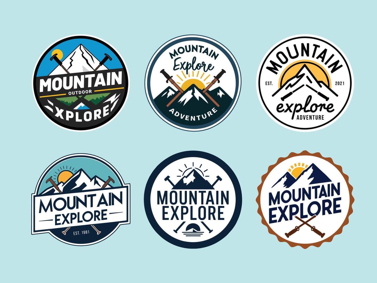 A collection of circular badge outdoor logos for Mountain explore vector
