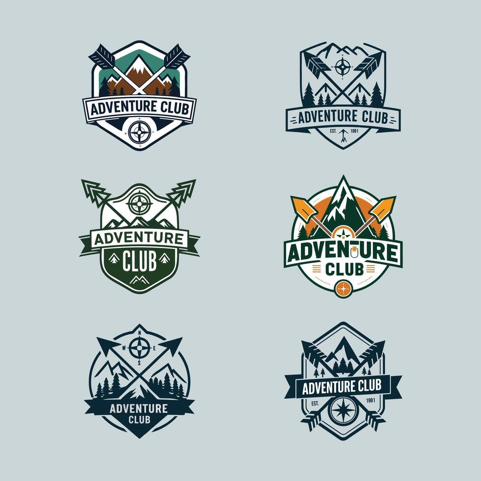 A collection of badge style Adventure Club outdoor logo design vector