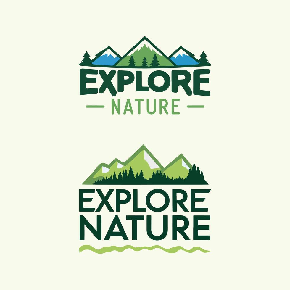 A set of the Explore Nature Logo with forest trees and mountains vector