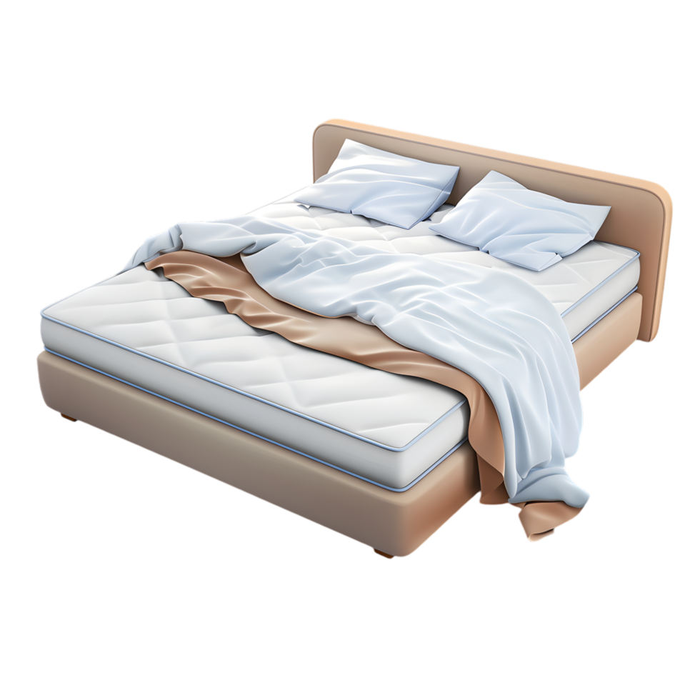 Comfortable double bed with pillow and blanket png