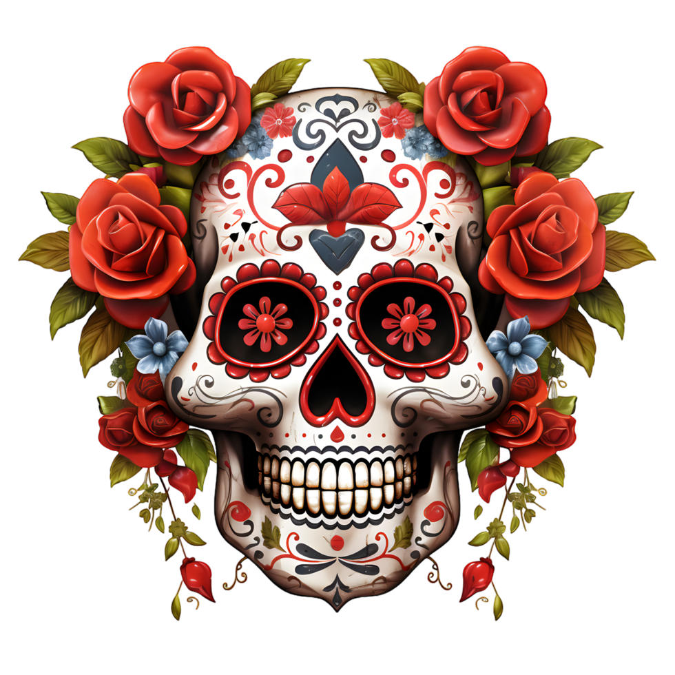 Sugar skull with roses png