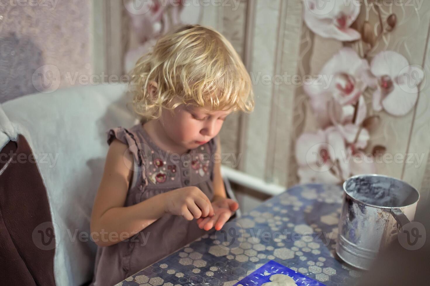 Young Girl Making Homemade Dumplings in Kitchen photo