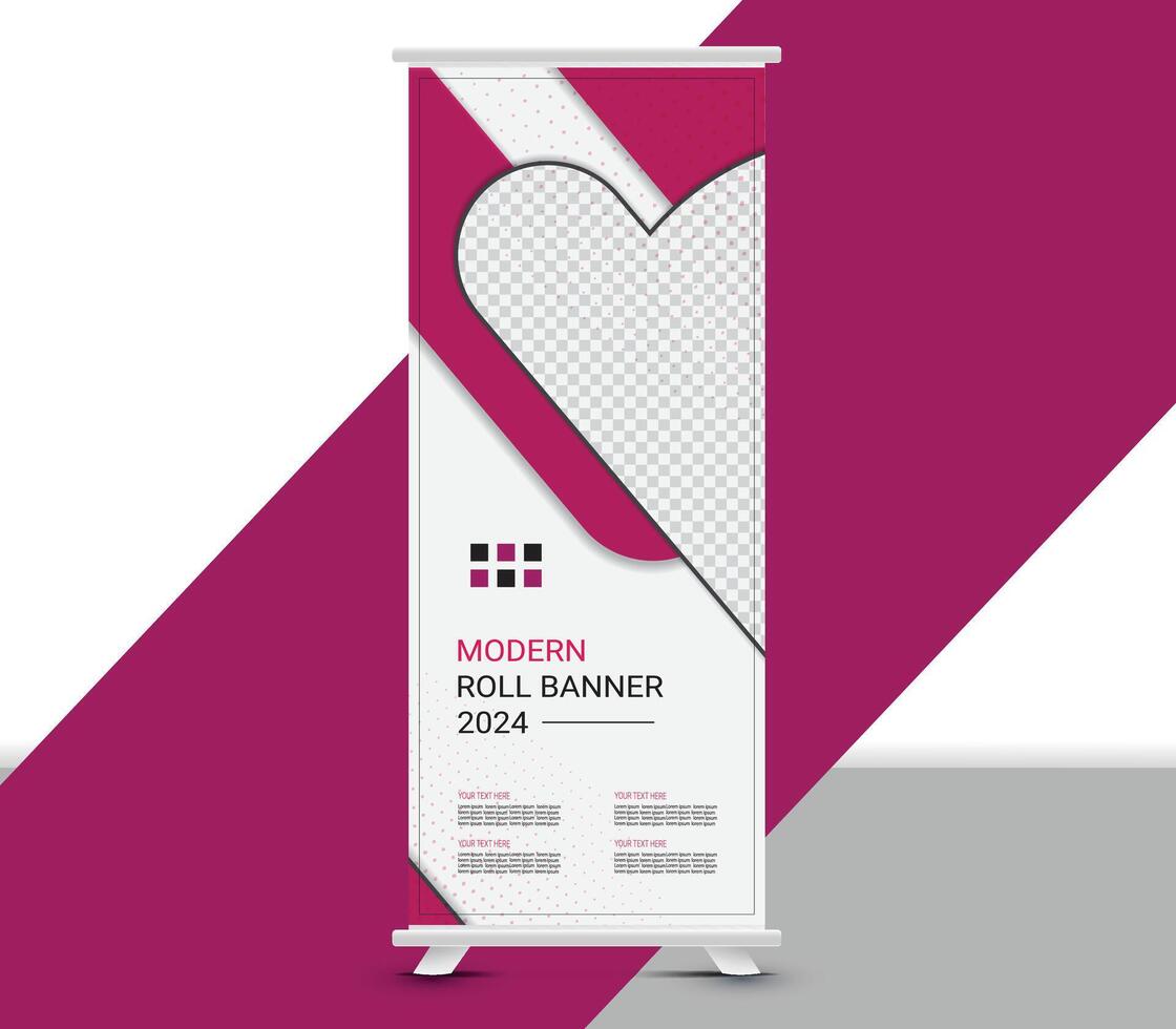 Modern purple and white color roll up banner design vector