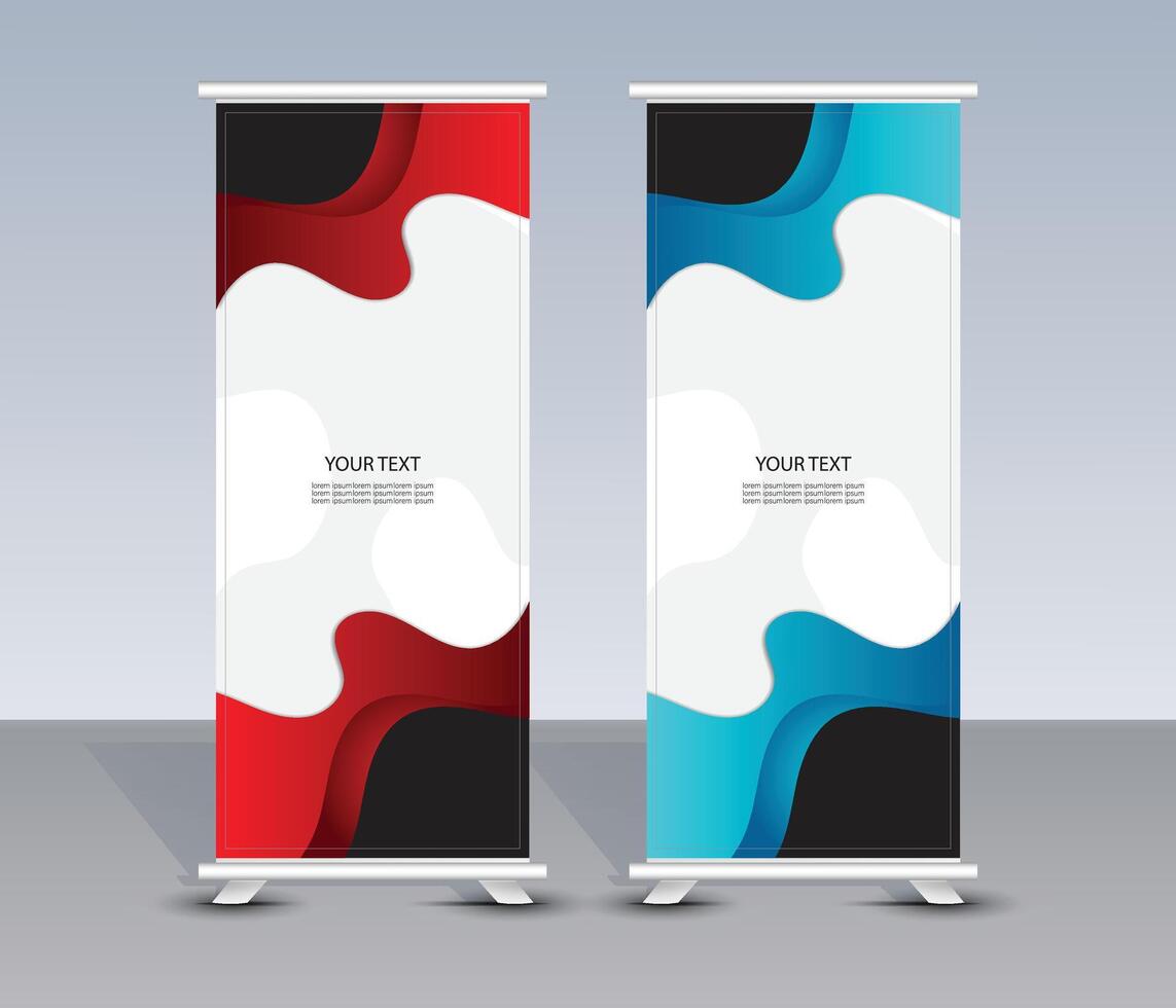 Abstract red and blue roll up banner template design vector