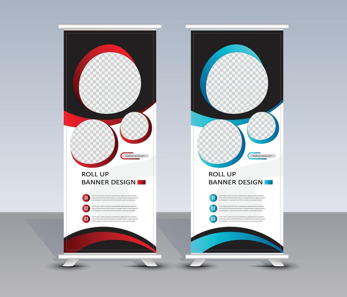 Modern red and blue roll up banner template design vector