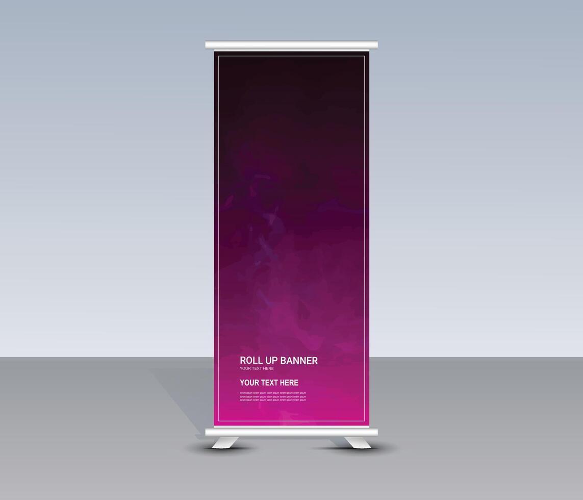 Purple color roll up banner template design vector