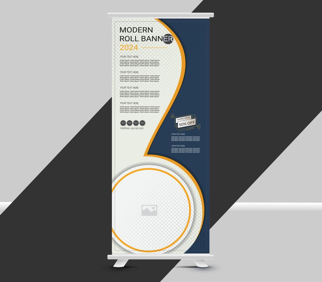 Creative business blue and white roll up banner template design vector