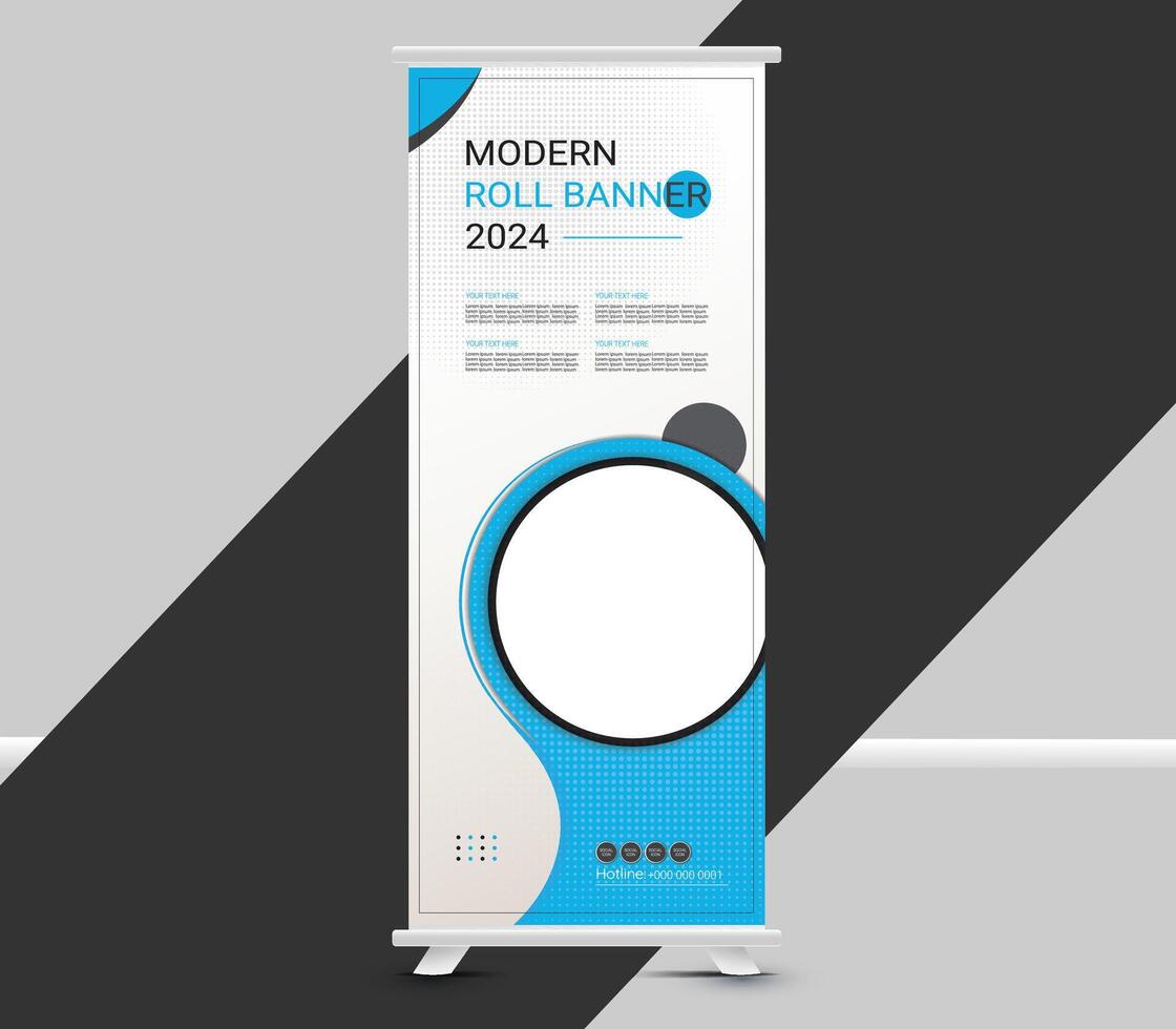 Modern blue and white roll up banner template design vector