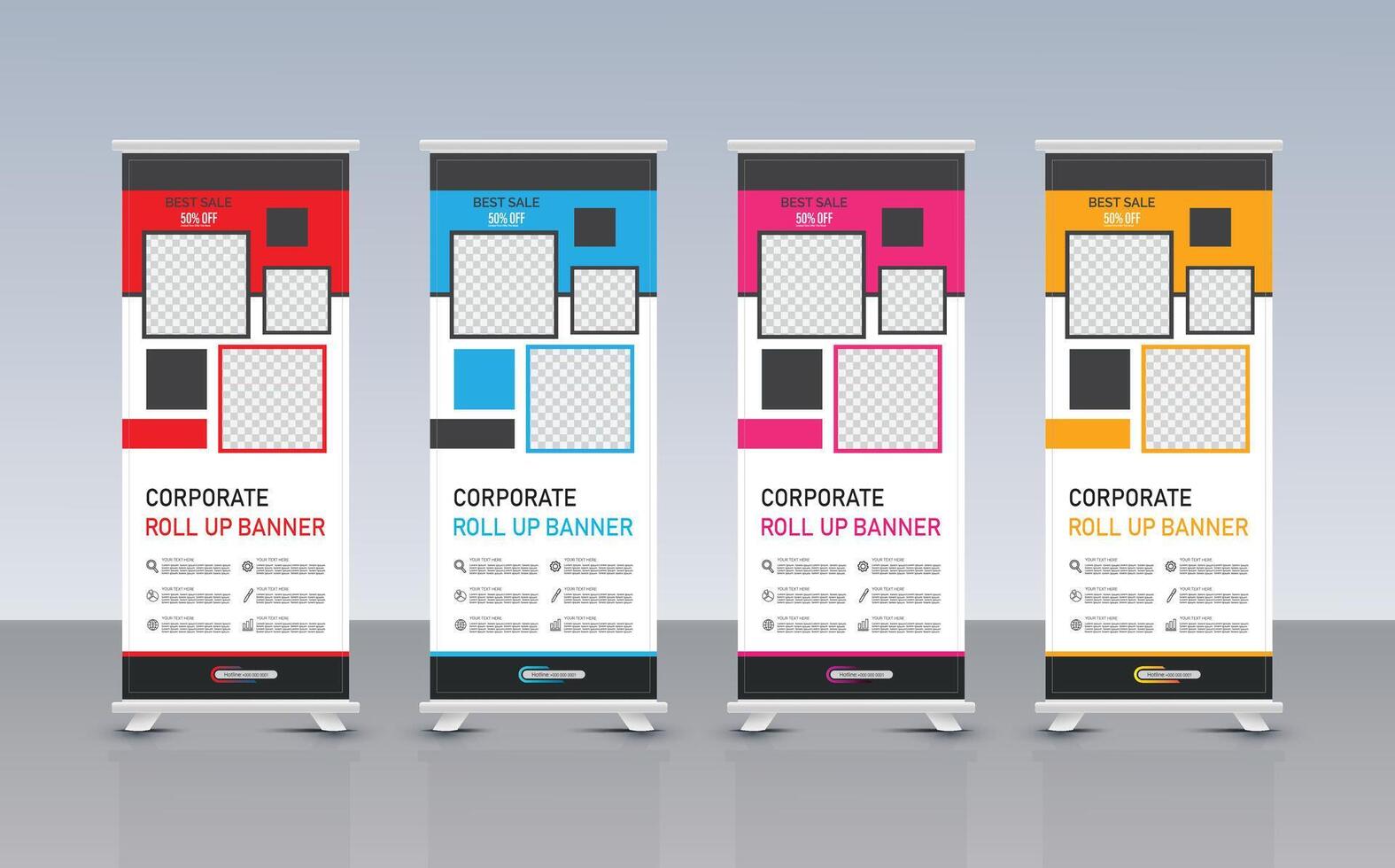 Modern geometric roll up banner template set design vector