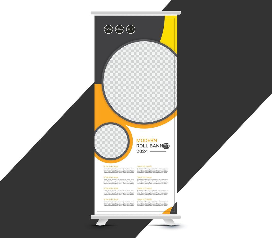Creative roll up banner stand with yellow and black design vector