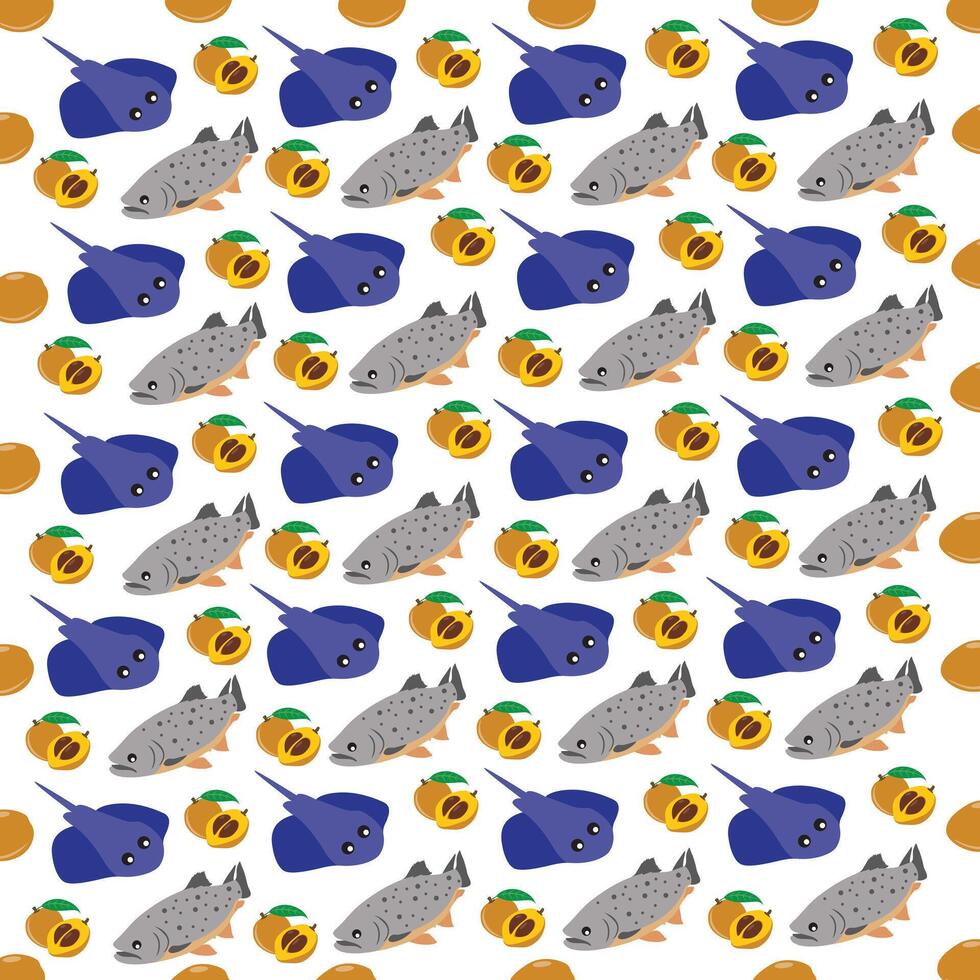 Stingray, fish with fruit as a pattern background vector