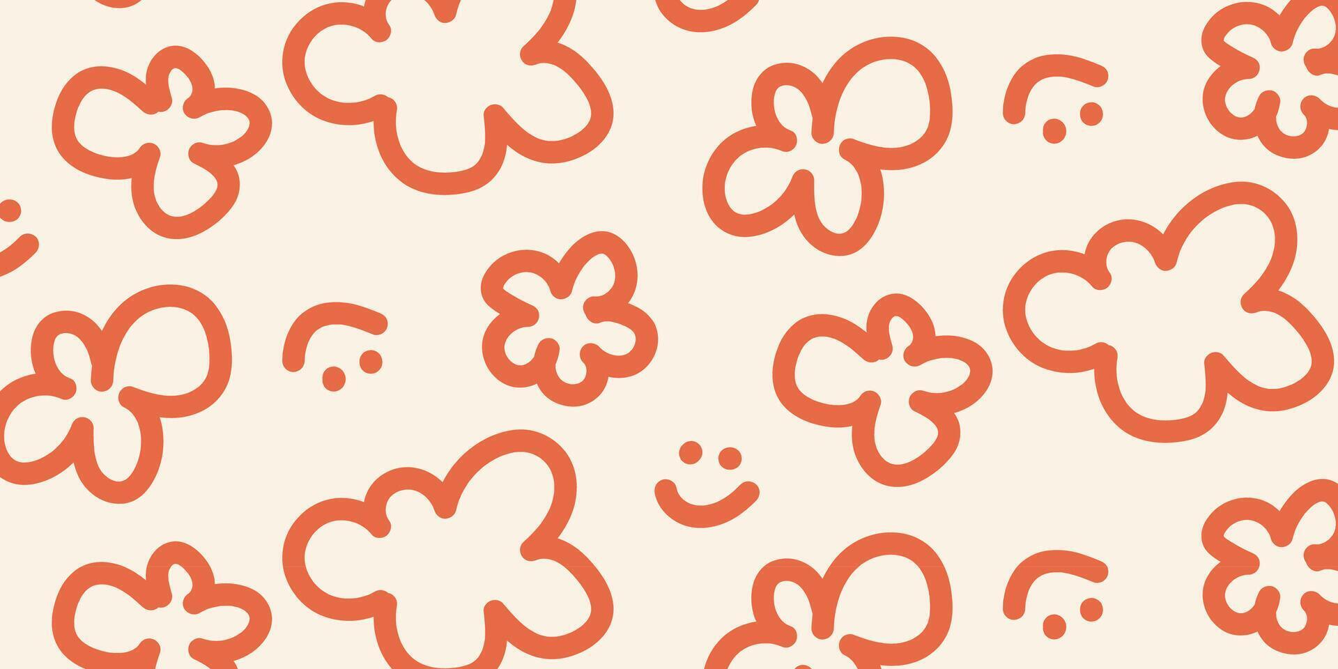 Hand drawn line art pattern background flowers, emoji. Pattern for use on gift bags, websites, corporate identity vector