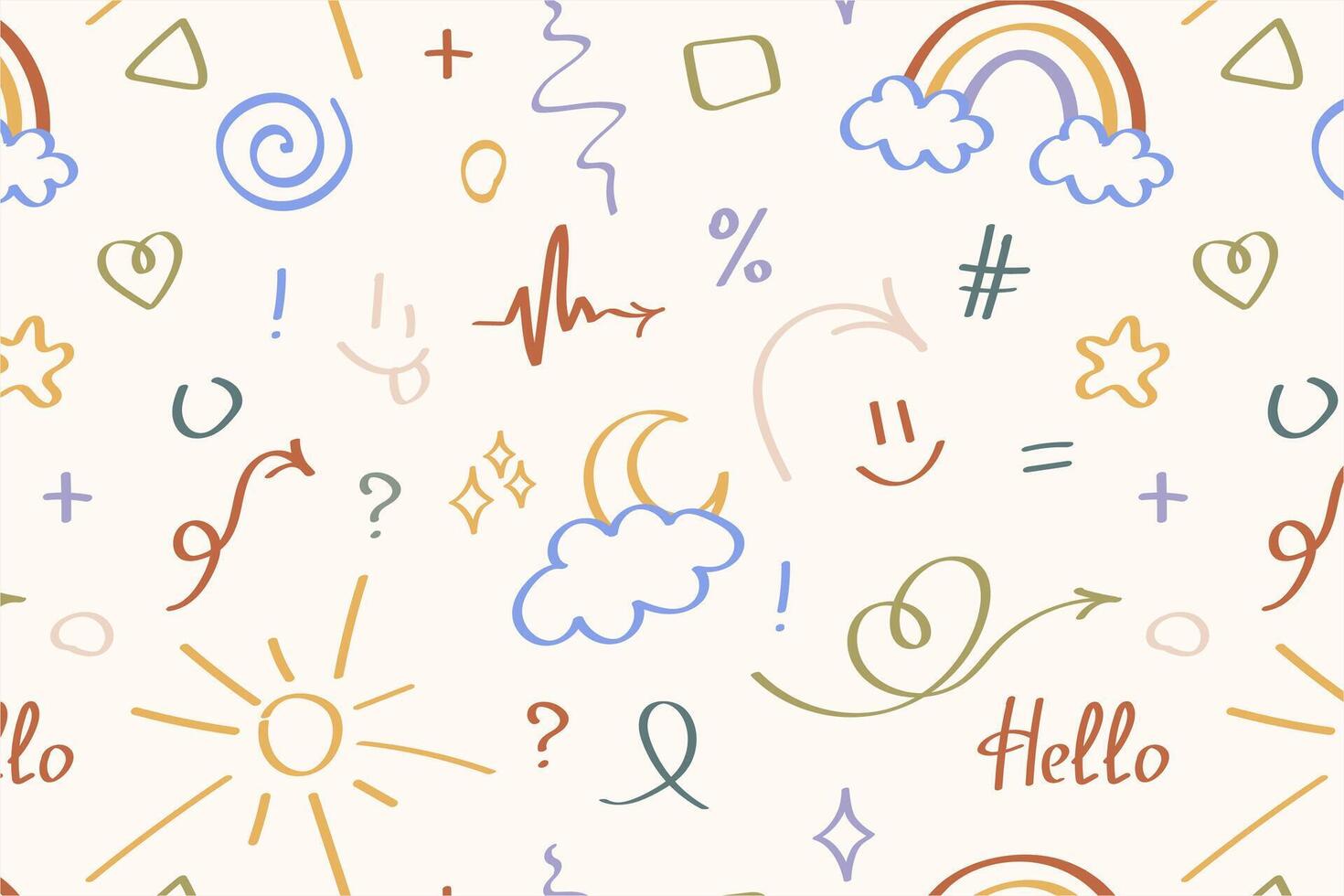 Colorful funny doodles - pattern, cute pattern, doodles, lines. vector