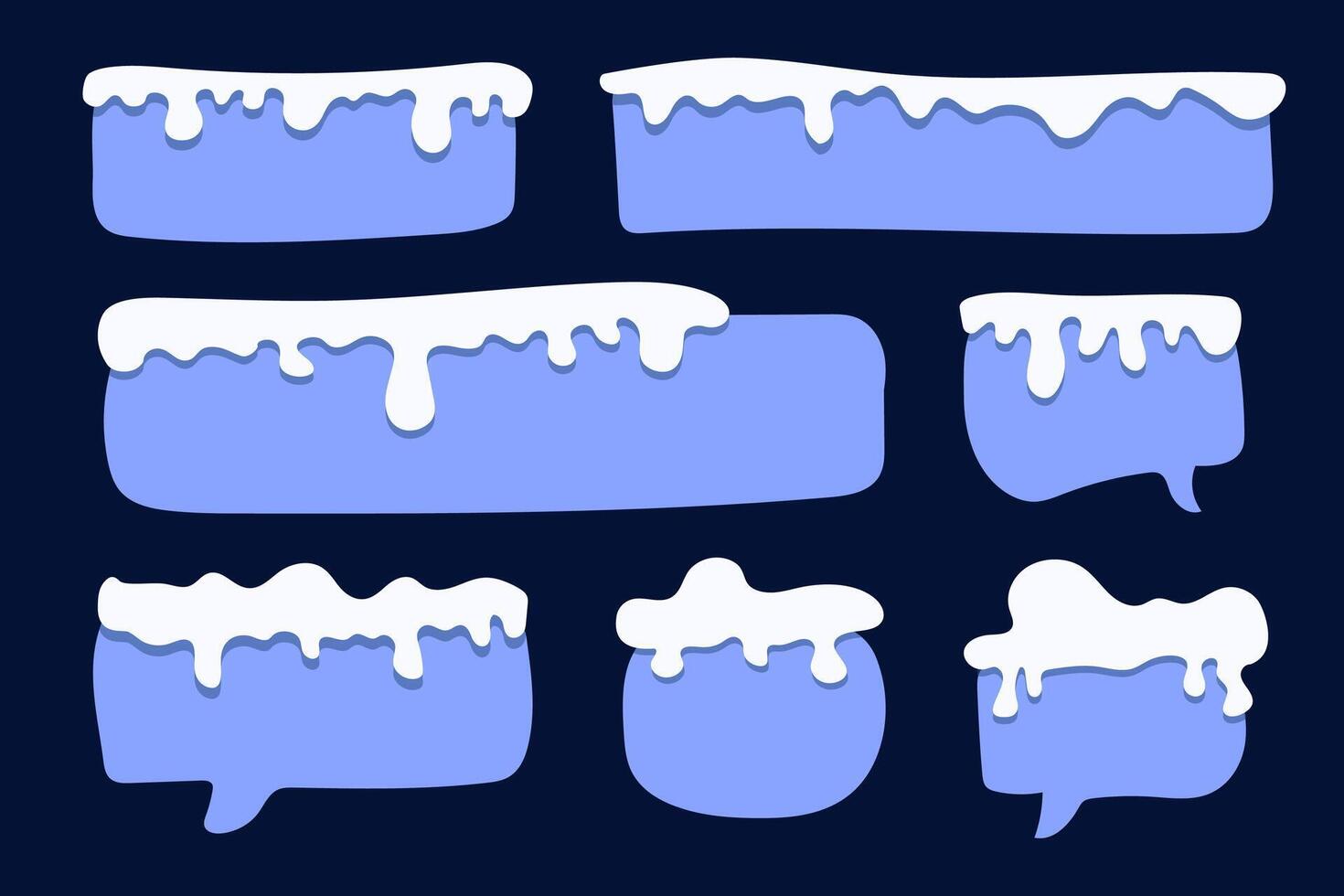 Snow cap, blue banners, speech bubbles, set of rectangle, square, oval shapes hand drawn. Empty space for text banners set. vector