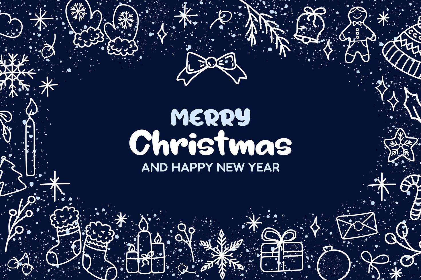 Set of Christmas Hand Drawn Cards. Merry Christmas and happy new year vector