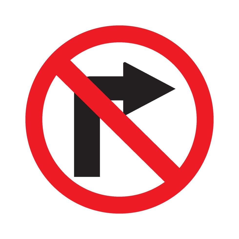 Traffic symbol and right turn prohibition sign icon vector