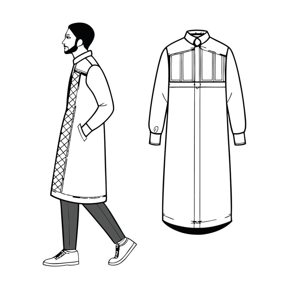 A drawing of a man in a coat and pants vector