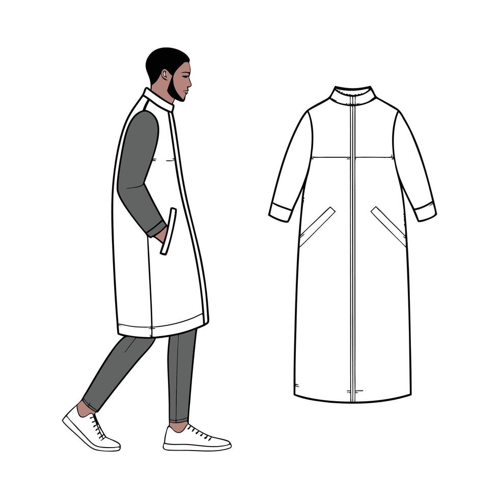 A man in a coat and pants walking down the street vector
