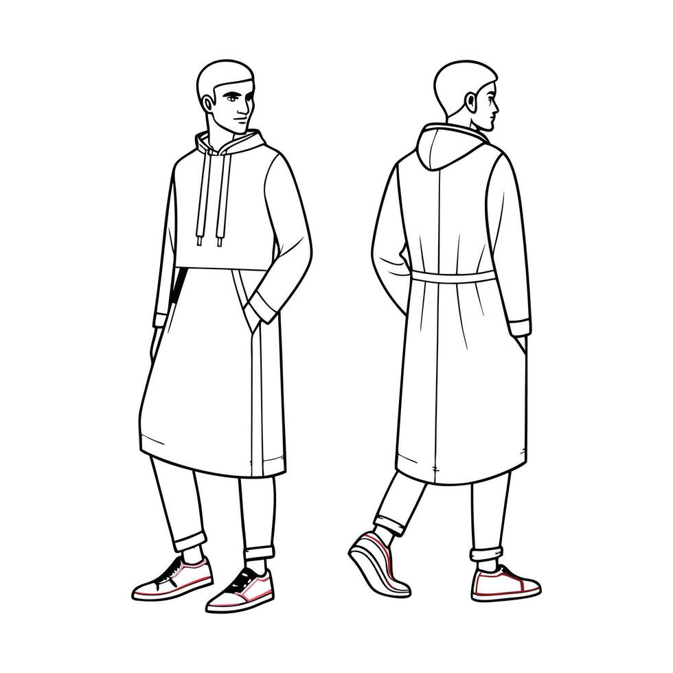 A drawing of a man in a hooded coat vector