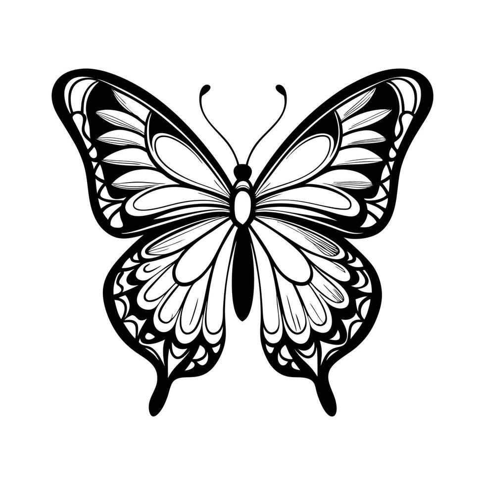 A black and white butterfly with a pattern on it vector