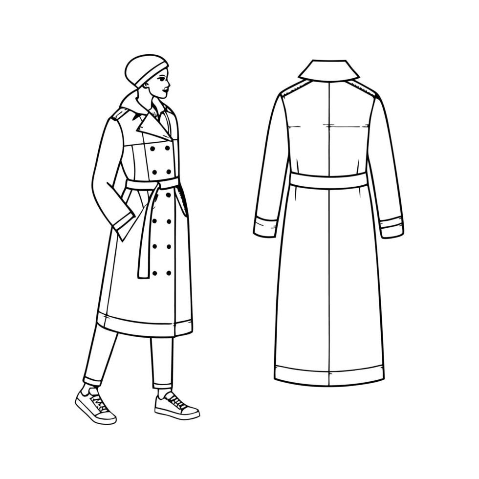 Custom sewing patterns - trench coat vector