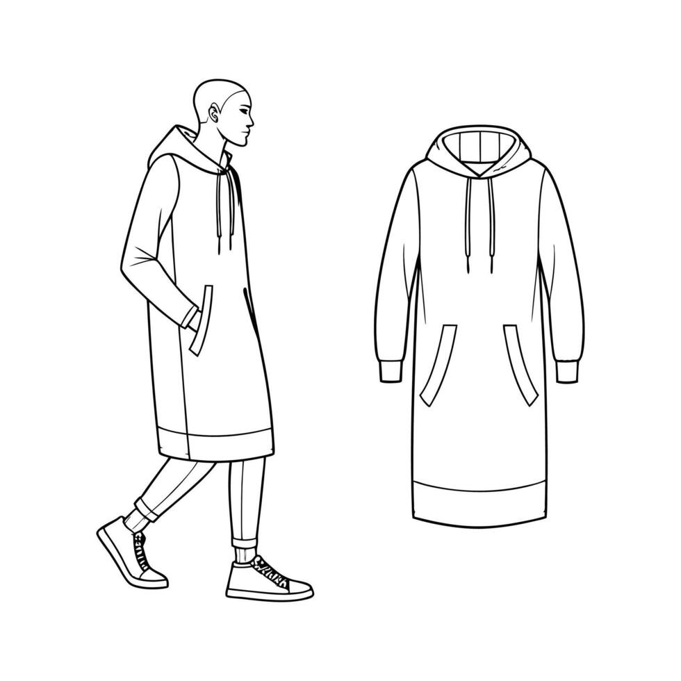 A drawing of a man in a hoodie and jacket vector