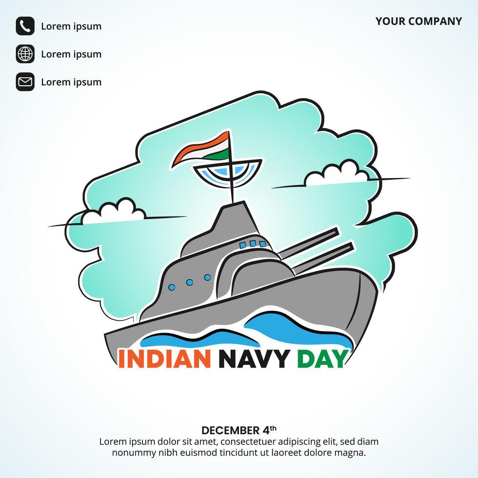 Indian Navy Day background with a hand painting battleship vector