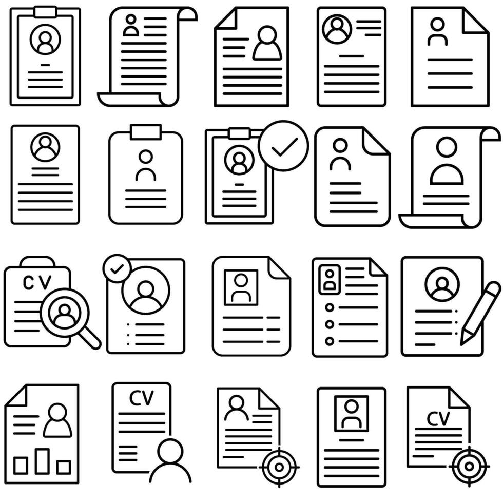 CV icon set. Resume illustration sign collection. user data symbol or logo. vector