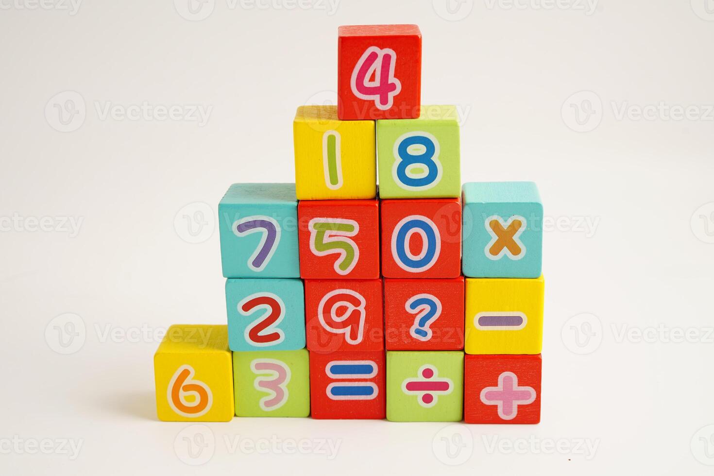 Number wood block cubes for learning Mathematic, education math. photo
