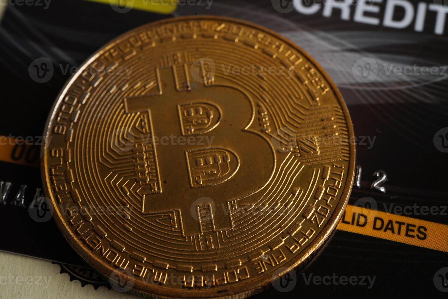 Golden bitcoin on US dollar banknotes money for business and commercial, Digital currency, Virtual cryptocurrency, blockchain technology. photo