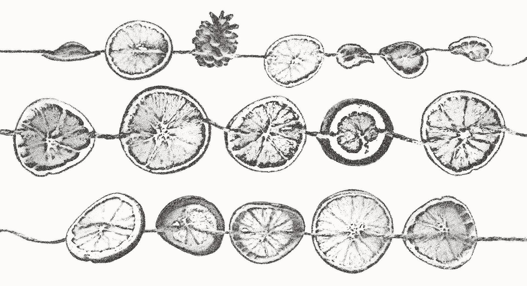 Old fashioned garland with dried orange slices illustration vector