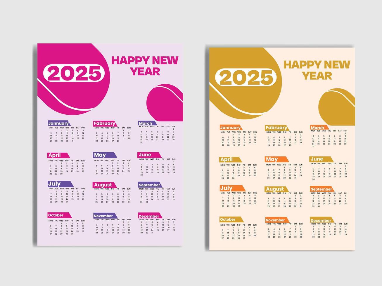 wall Calendar Design 2025.Print Ready One Page wall calendar template design for 2025 vector