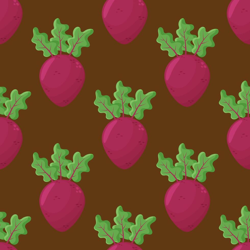 Beet root flat design seamless pattern. Seamless pattern with leaves and vegetable Beet root. illustration of art. Kitchen and restaurant design for fabrics, paper. vector